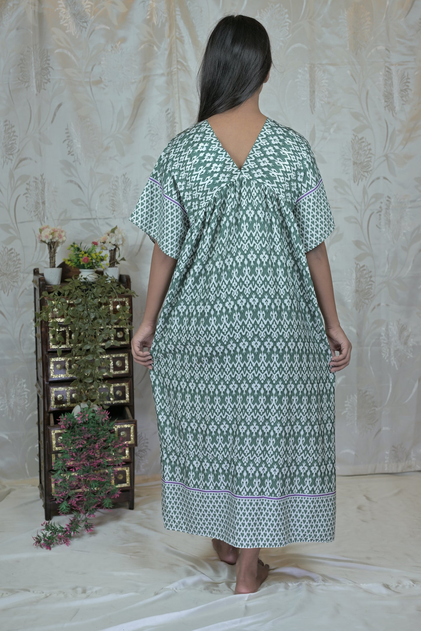 Verdant Breeze Printed Kaftan Dress