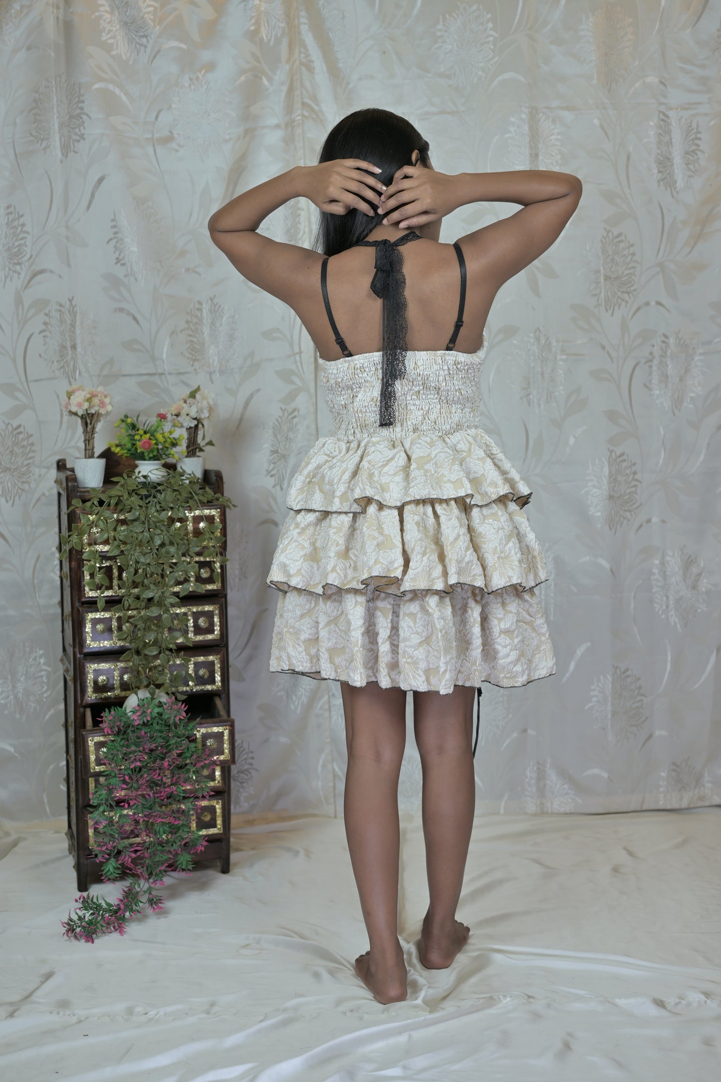 Korean Lace-Up Ruffled Dress