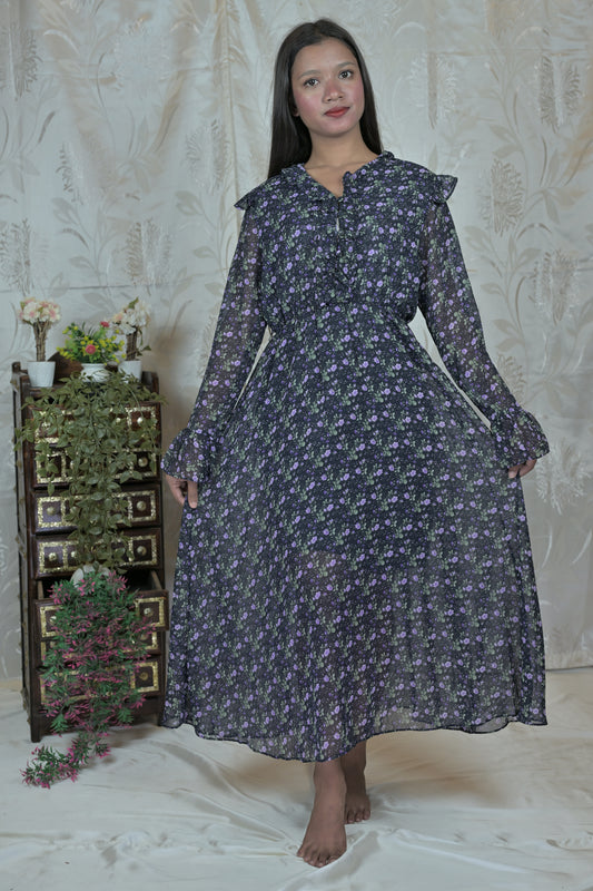 Vintage Floral Sheer Midi Dress