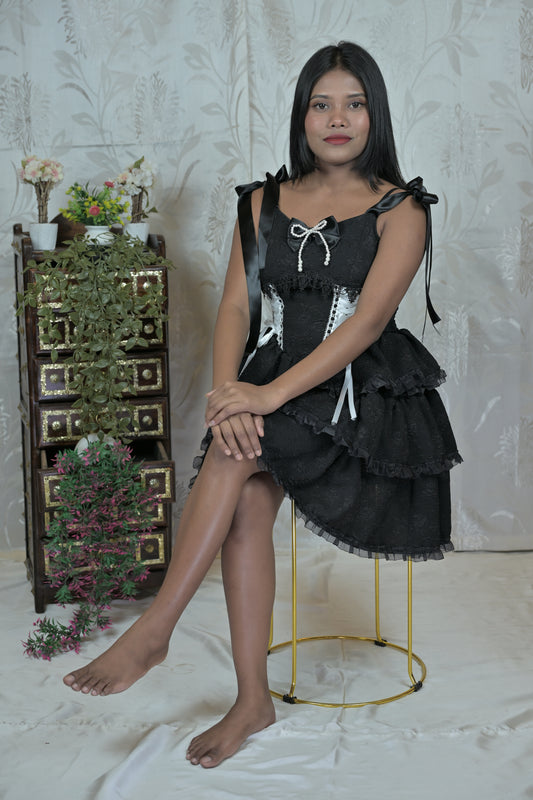 Midnight Ruffle Reverie – Gothic Lolita Lace Dress
