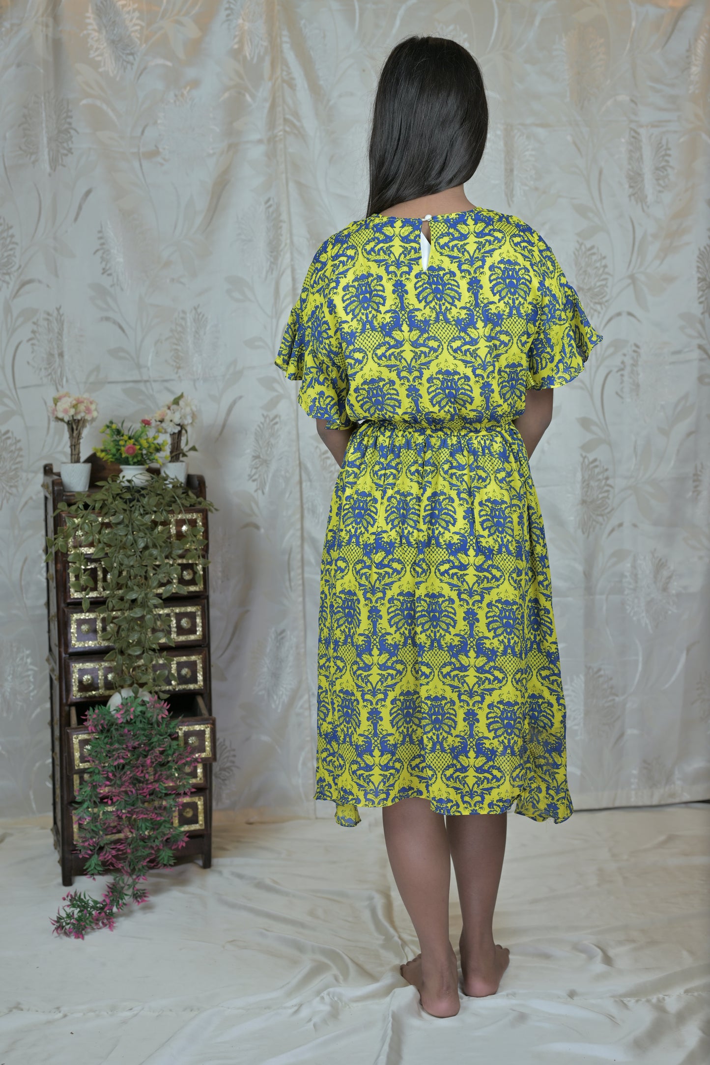 Yellow & Blue Floral Flare Dress