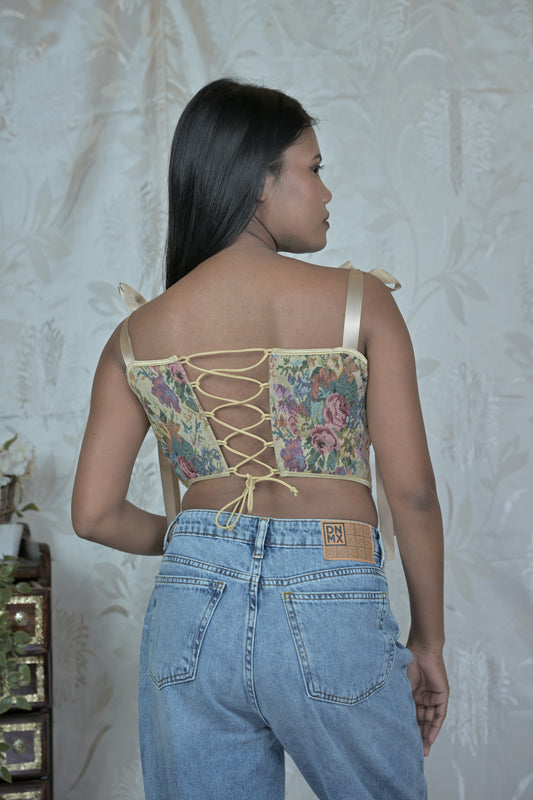 Floral Tapestry Tie-Up Corset Top