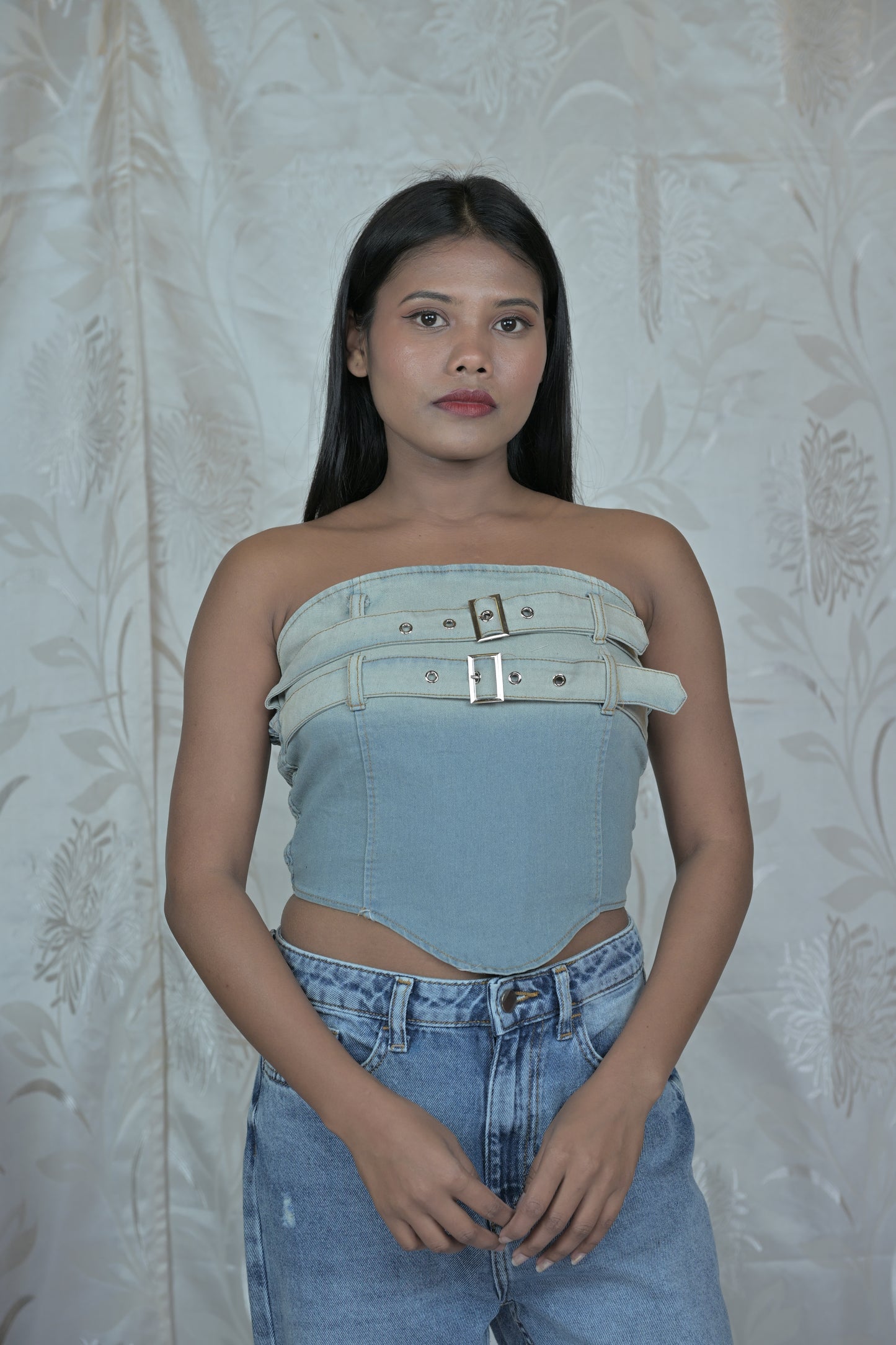 Buckled Denim Corset Top