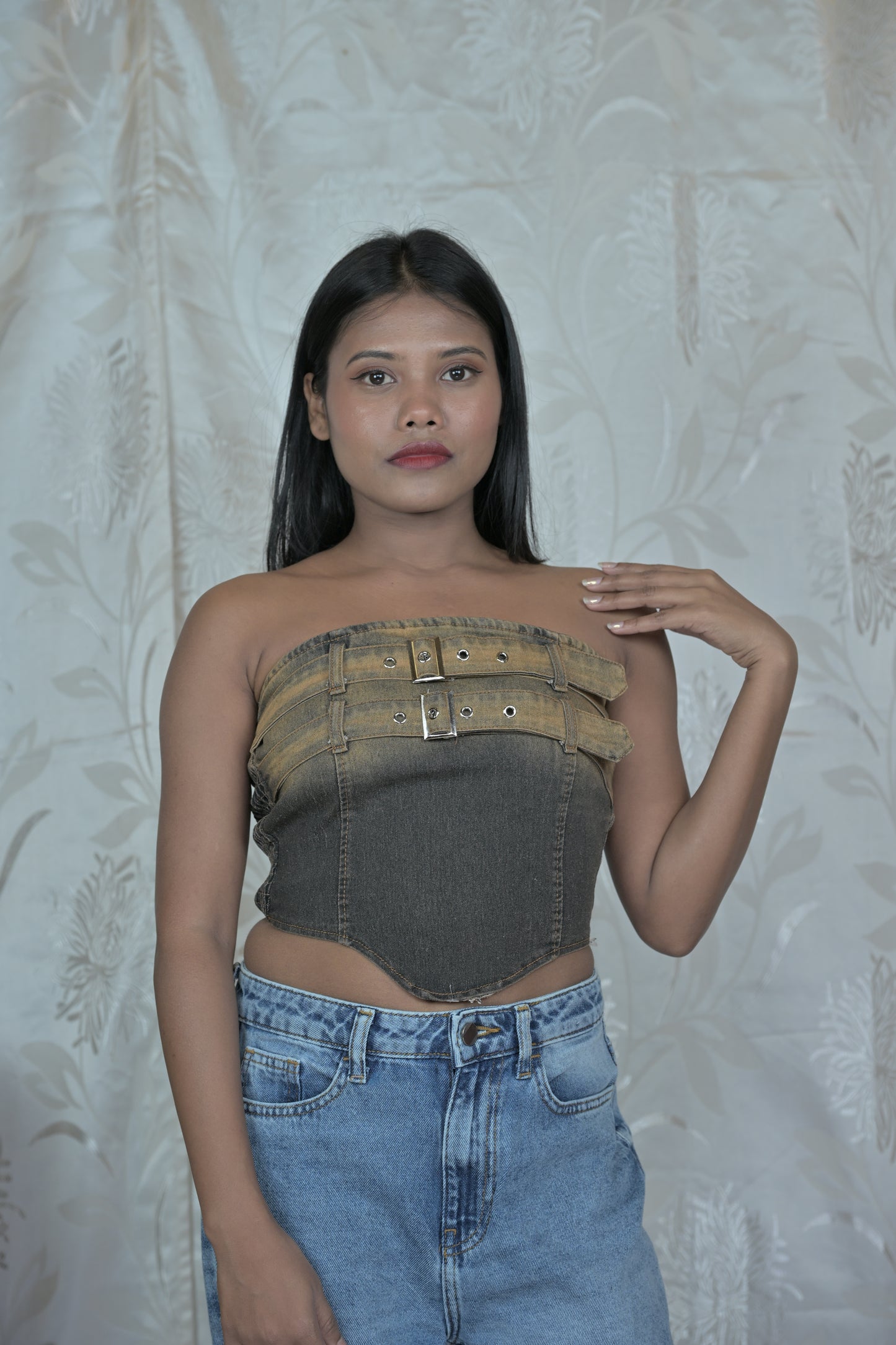 Buckled Denim Corset Top