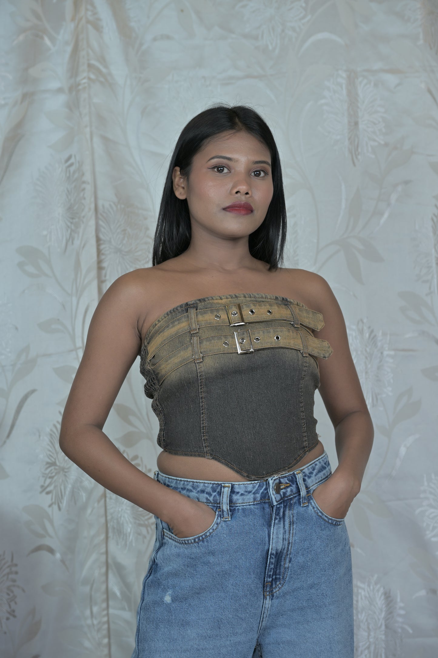 Buckled Denim Corset Top