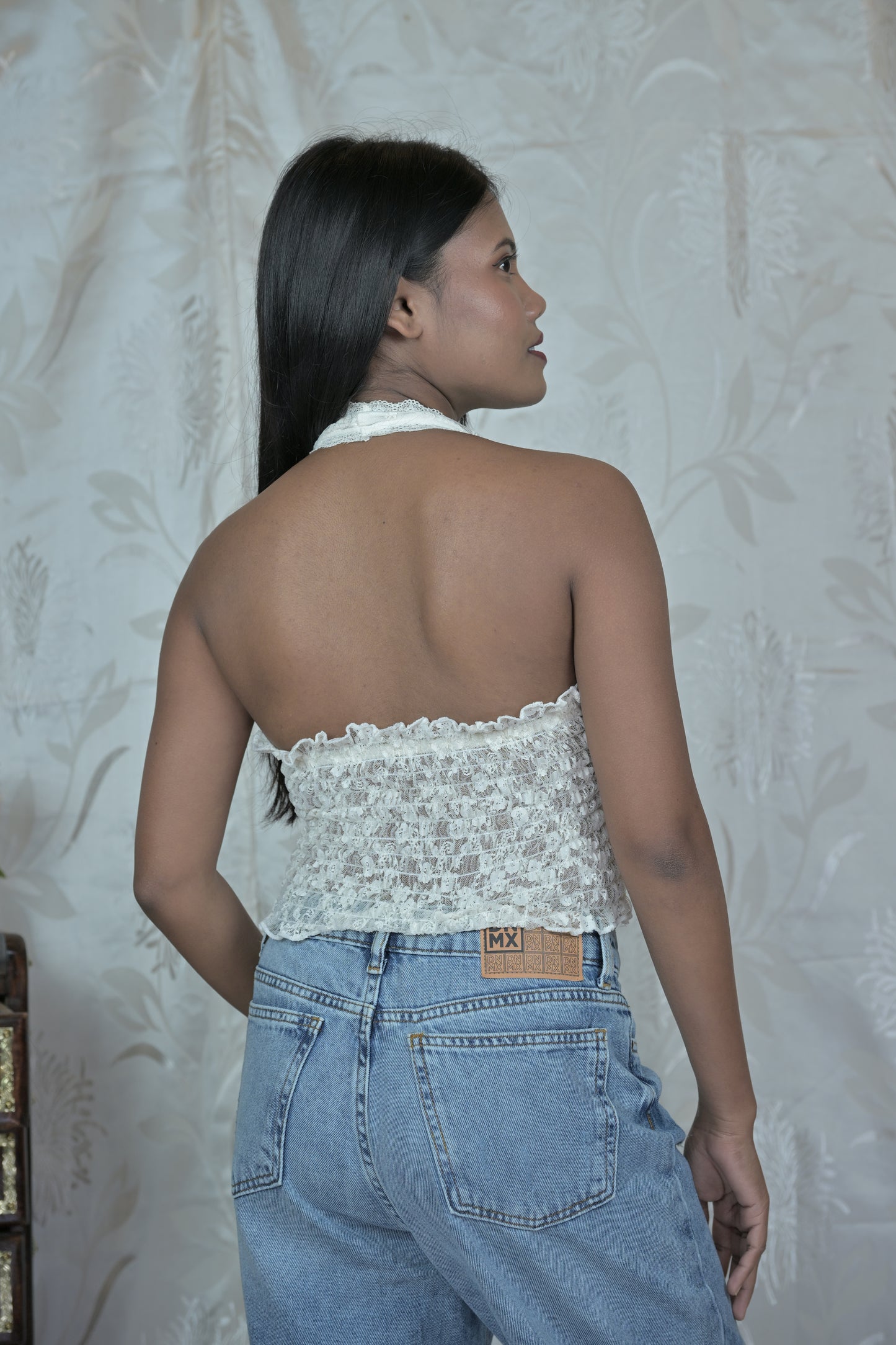 White Lace Halter Top with Front Tie