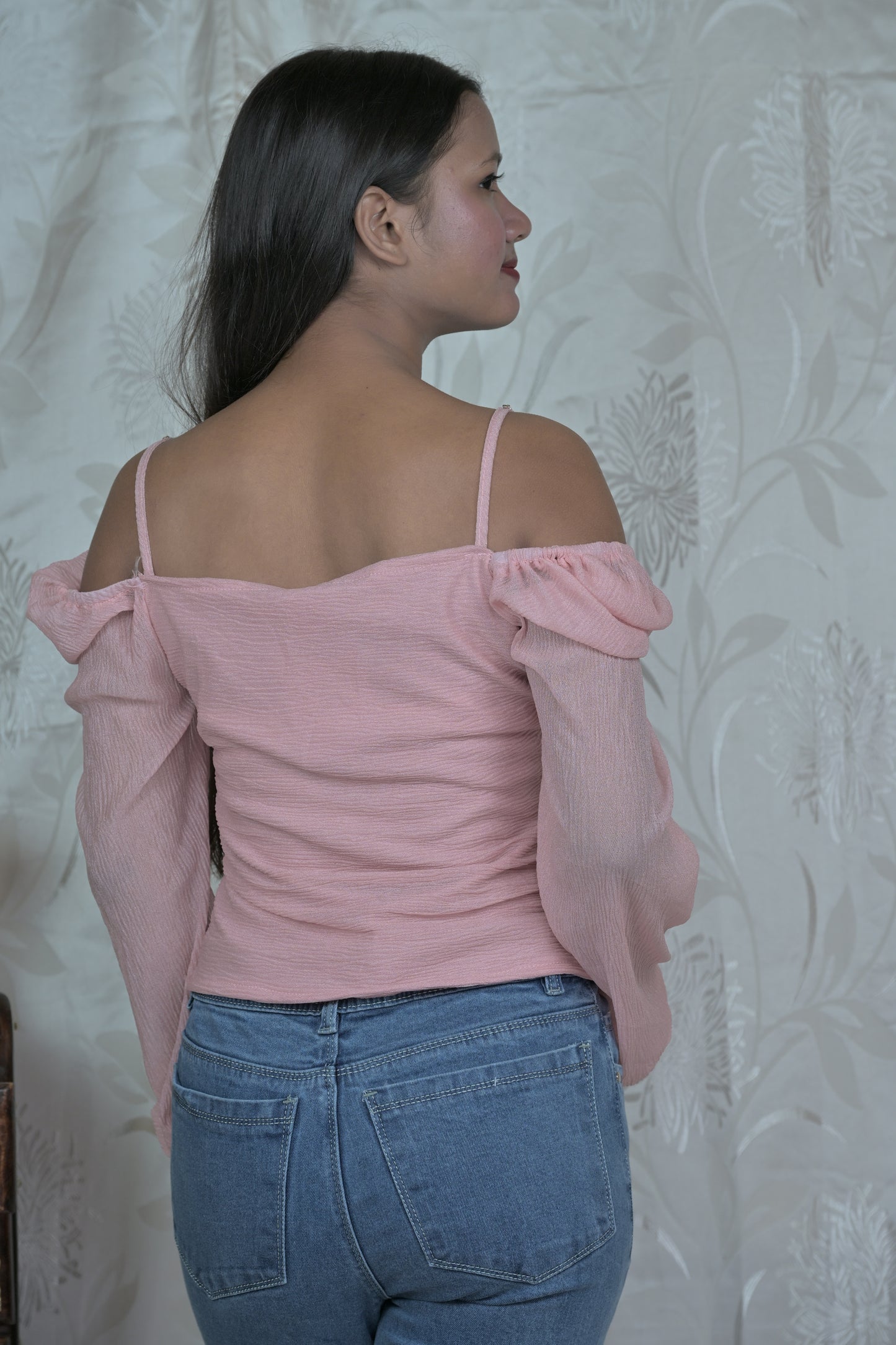 Women's Pink Off-Shoulder Ruched Top