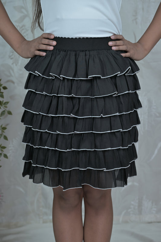 Ruffled Layered Mini Skirt with Contrast Trim