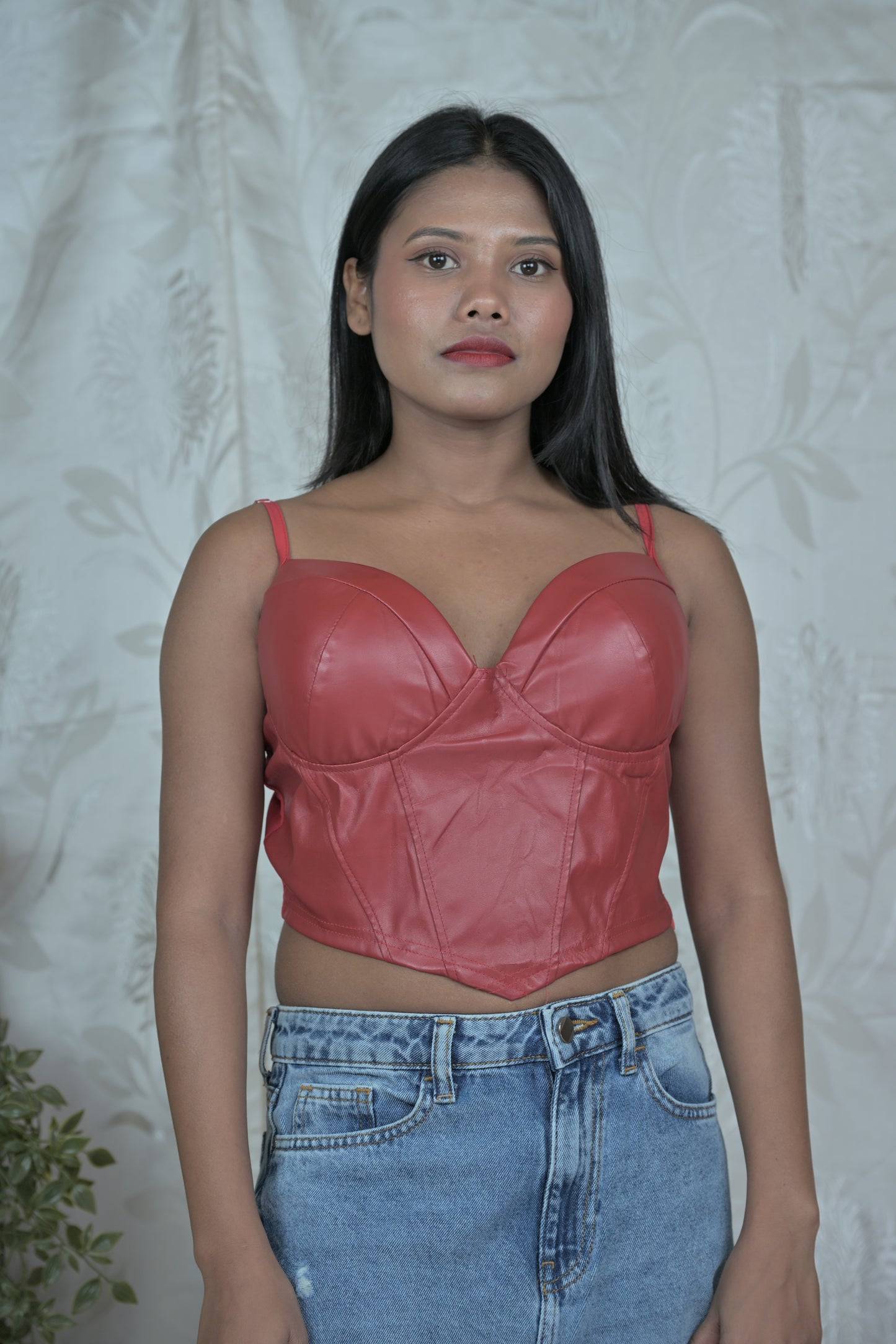 Women Faux Leather Corset Crop Top