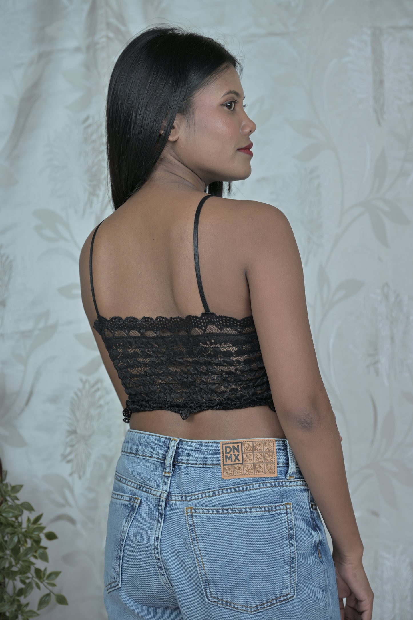 Women Brown Faux Leather Corset Crop Top with Lace Back Detail