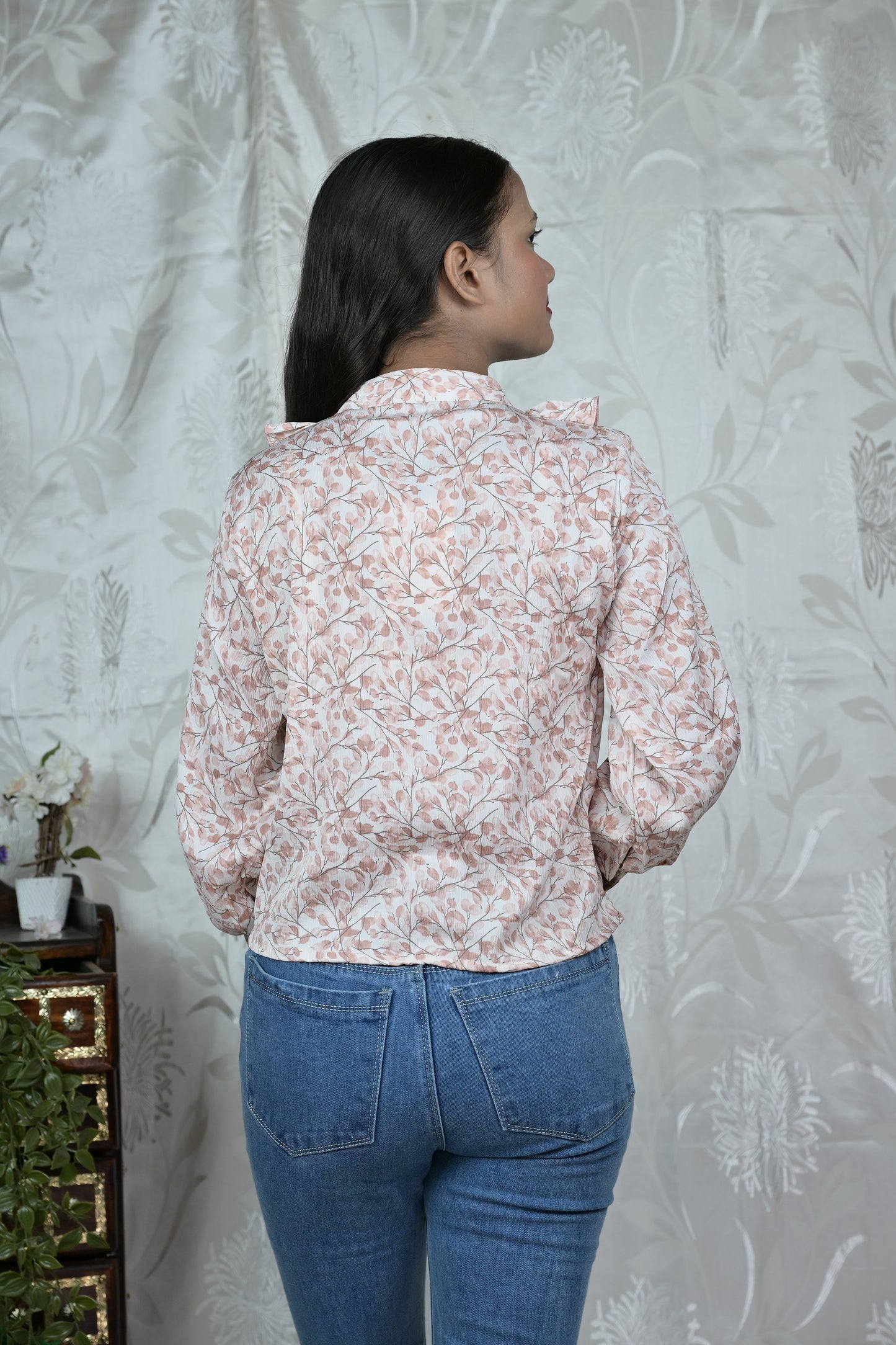 Floral Ruffle Front Shirt
