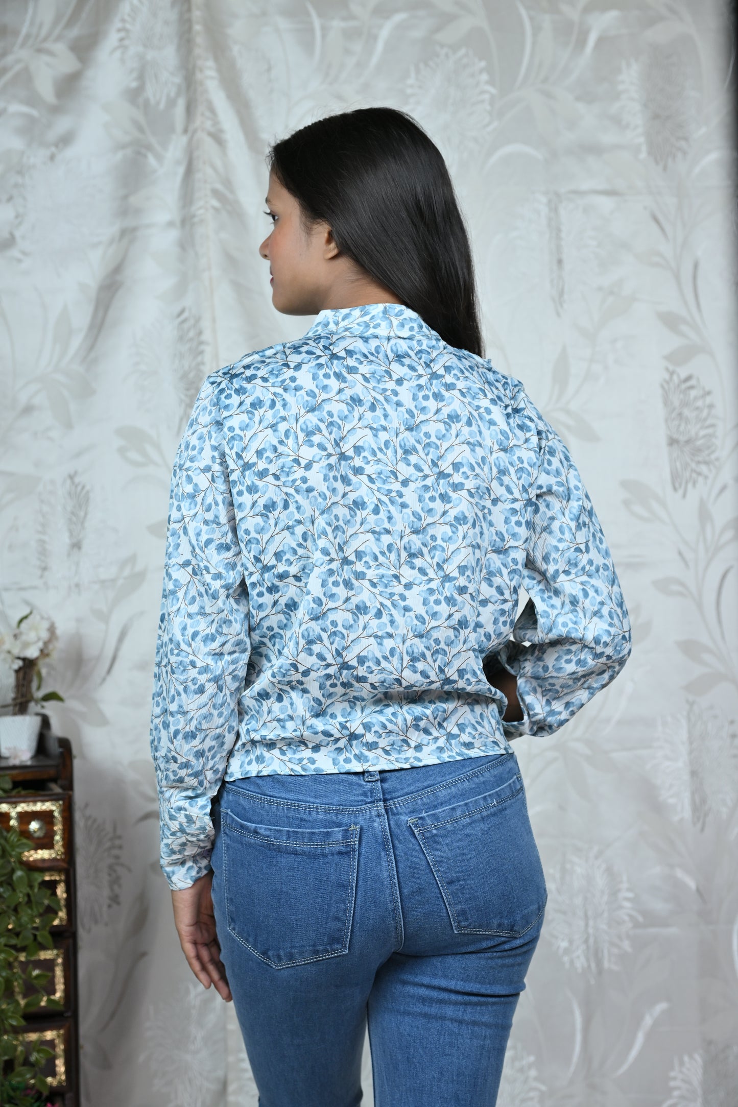 Floral Ruffle Front Shirt