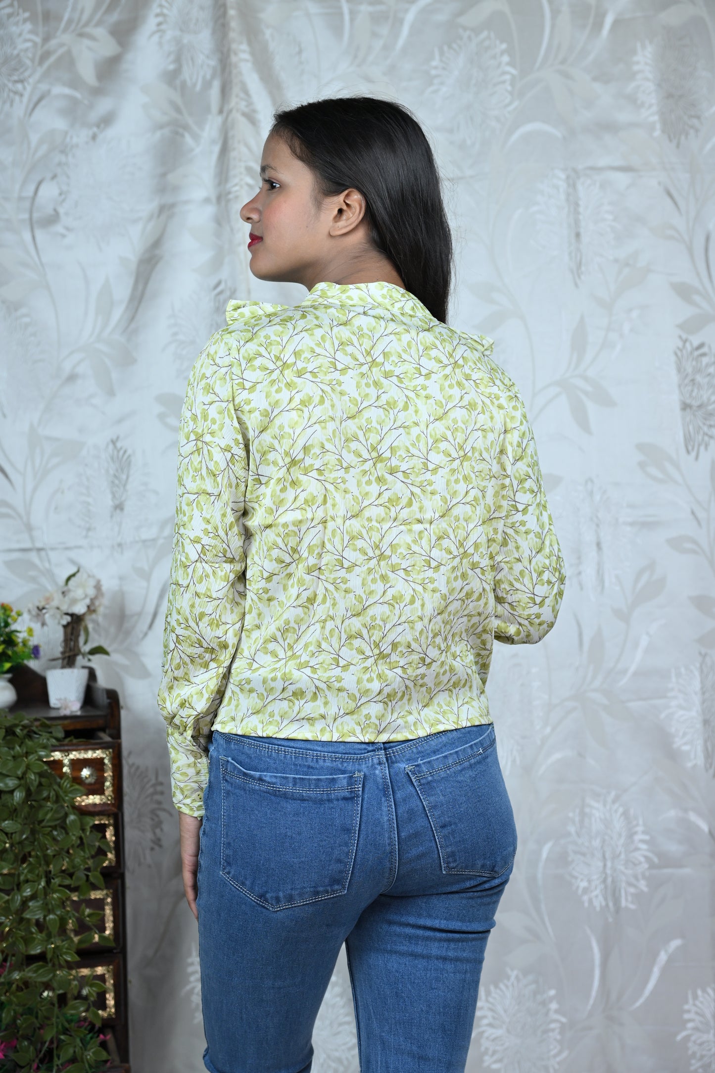 Floral Ruffle Front Shirt