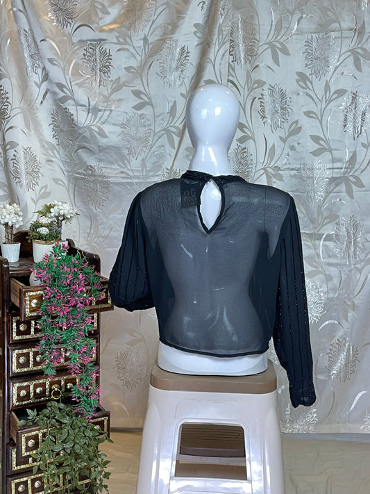 Black Sequin Star Y2K Crop Top