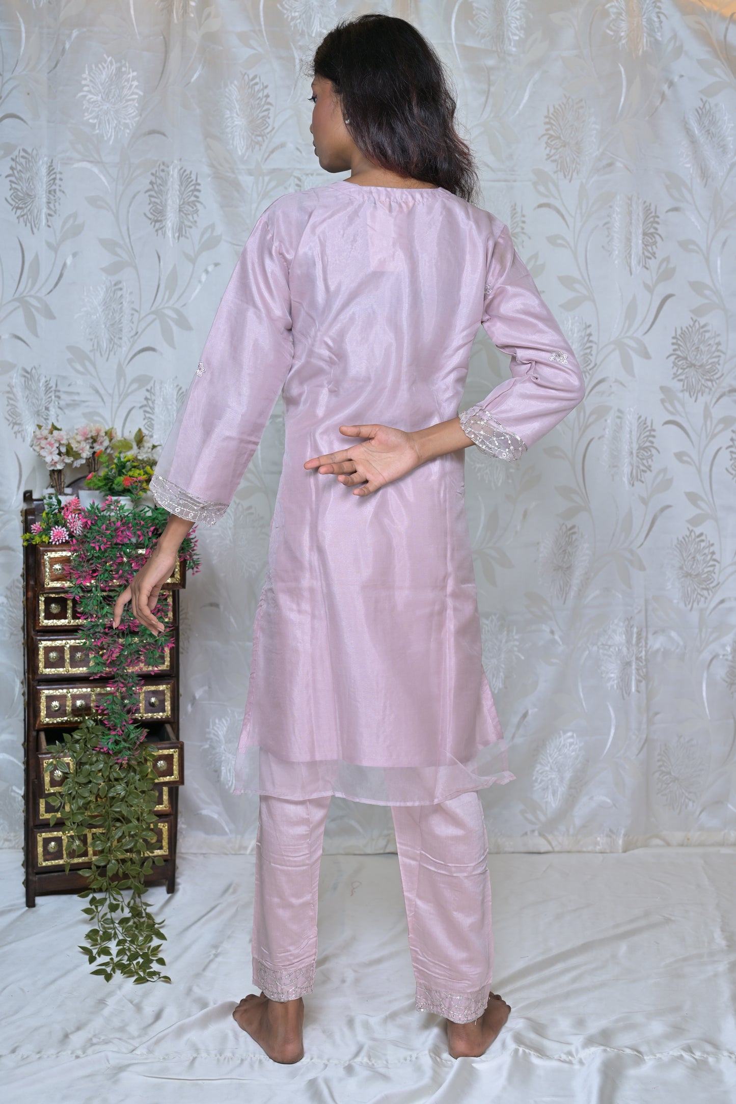 Sheer Elegance Embroidered Organza Suit