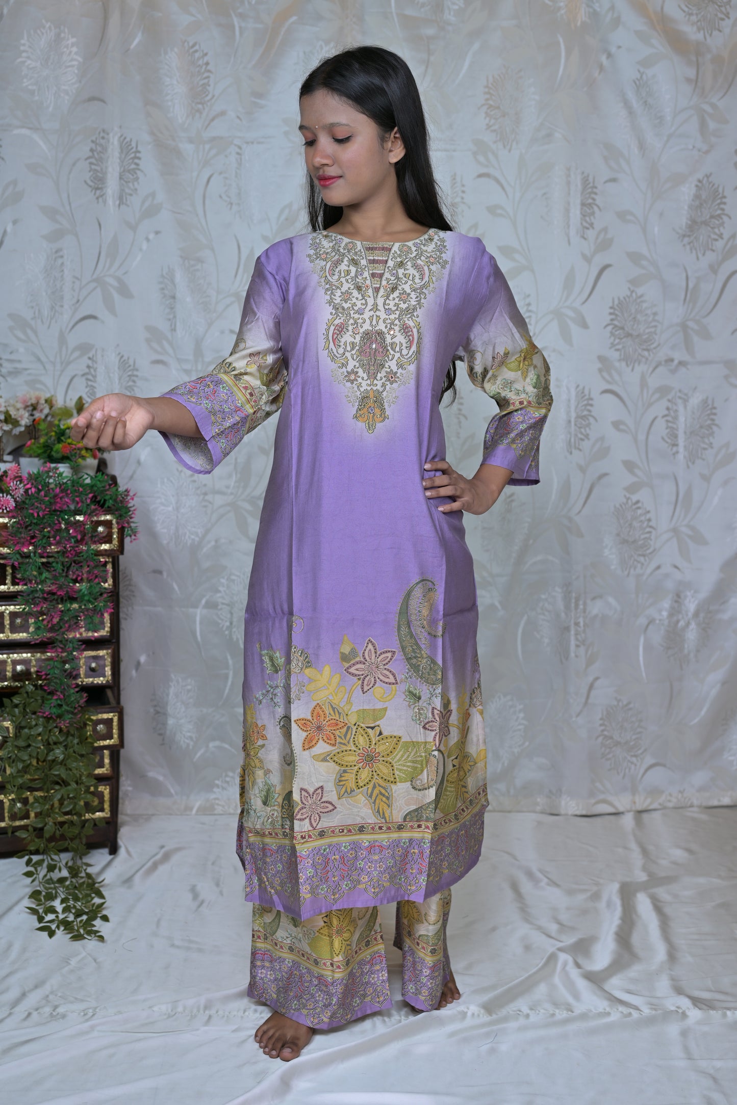 Lilac & yellow Floral Paisley Suit Set