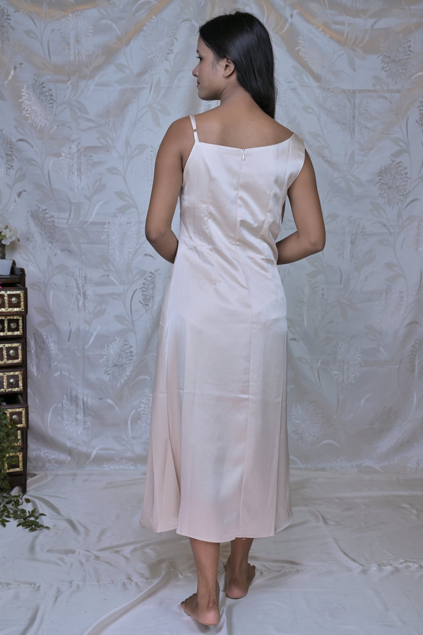 Black Solid Satin Finish Midi Dress