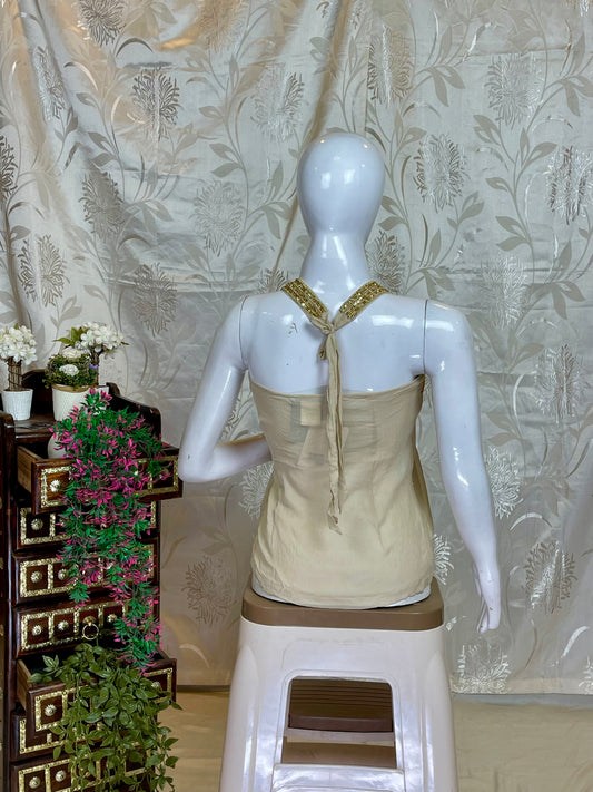 Glamorous Gold Sequin Y2K Halter Top