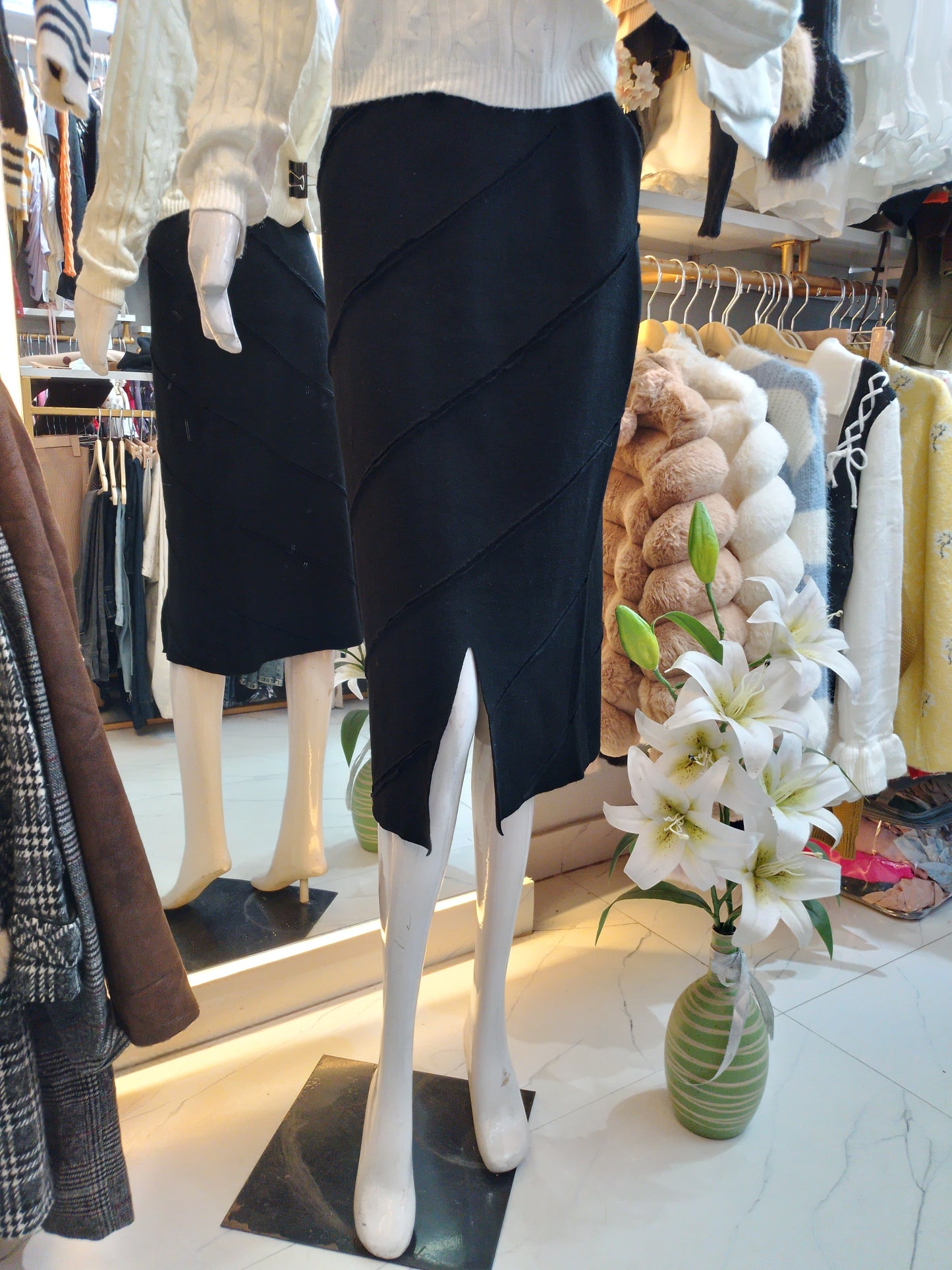 Midnight Edge" Seamed Knit Midi Skirt