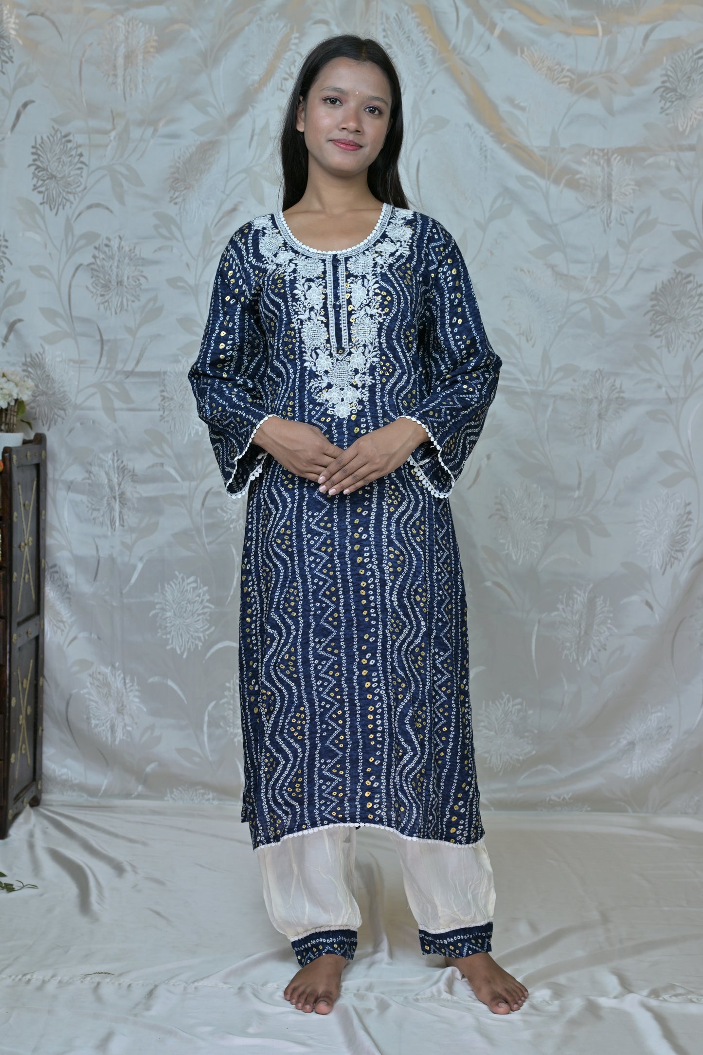 Embroidered Bandhani Kurta Set with Dupatta