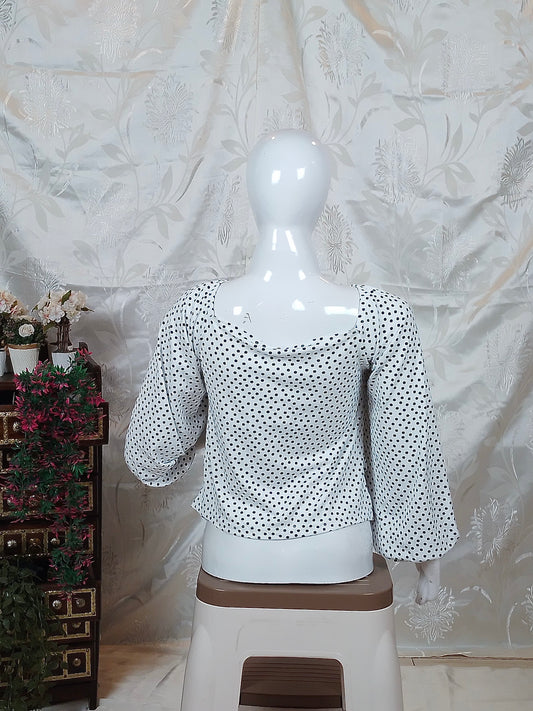 White & Black Polka Dot Printed Top