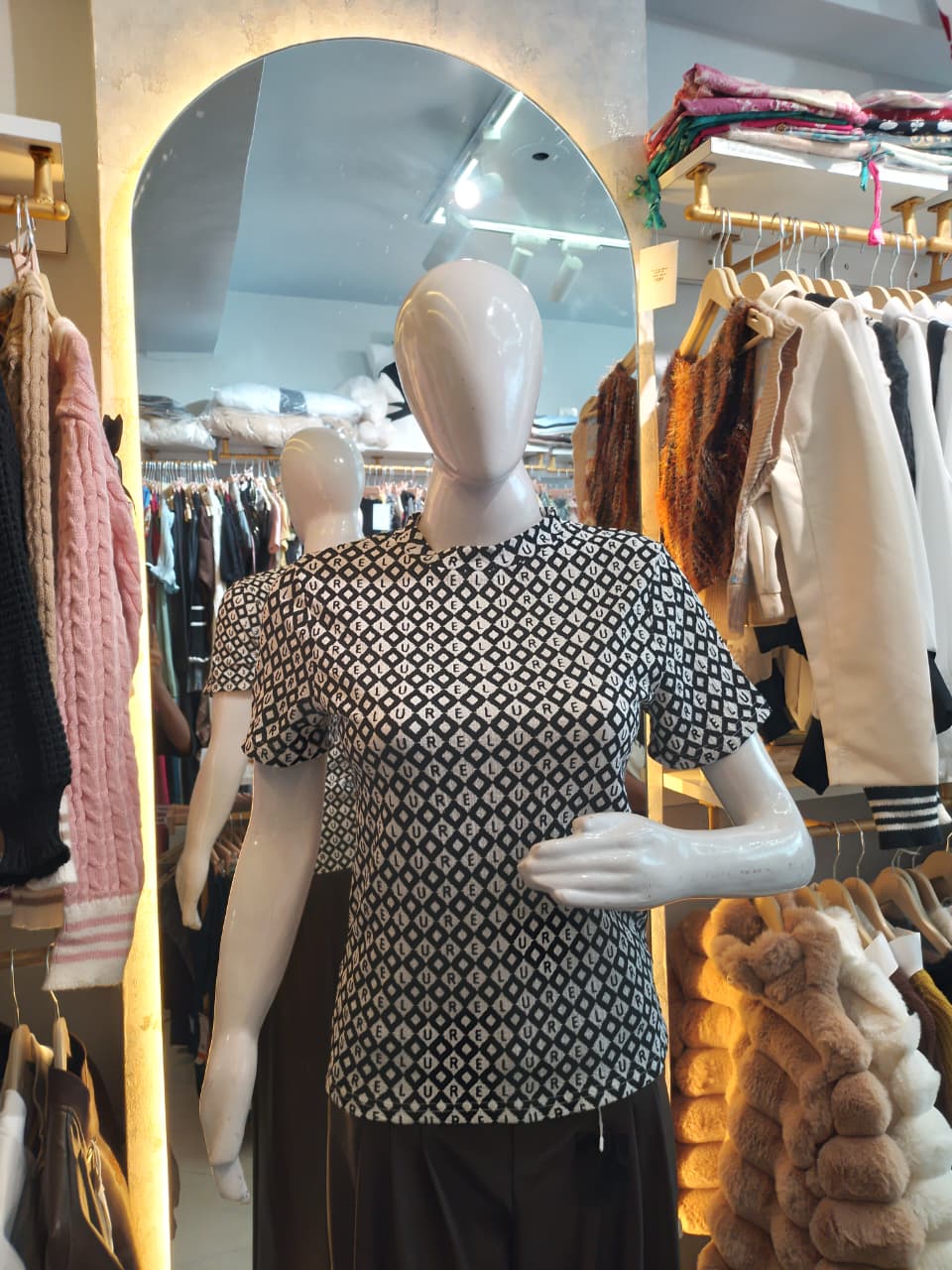 Geo Chic" Monochrome Print Knit Top