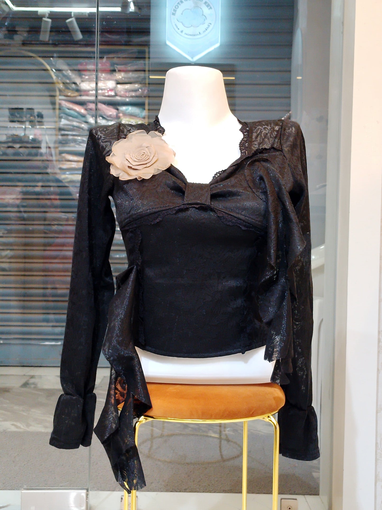 Golden Bloom" Lace Bell Sleeve Top