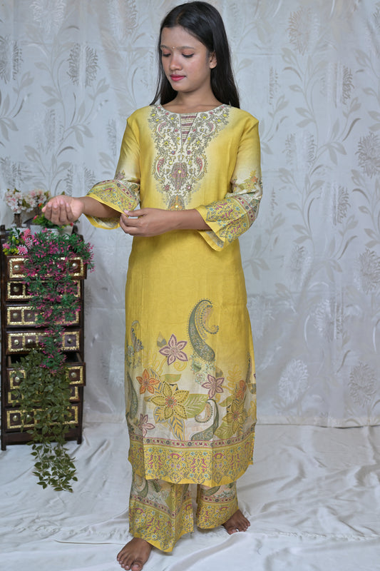 Lilac & yellow Floral Paisley Suit Set