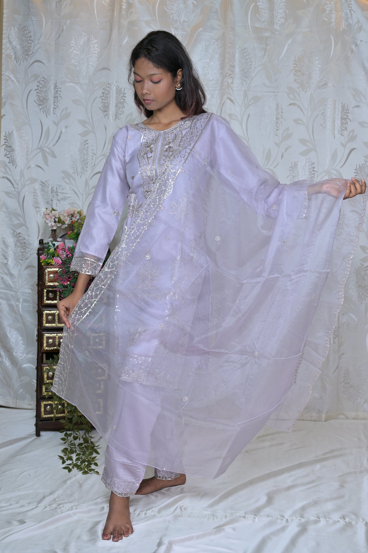 Sheer Elegance Embroidered Organza Suit