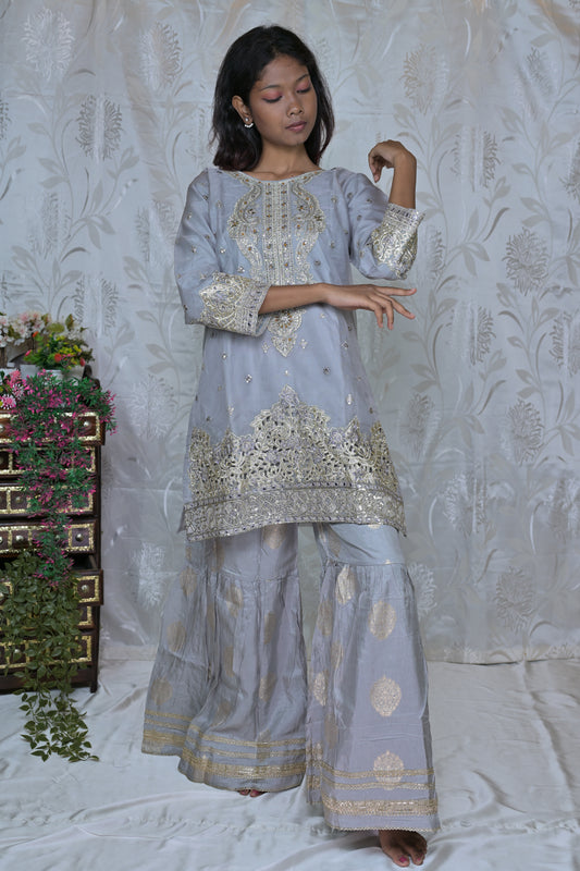Elegant Gold Threadwork Sharara Ensemble