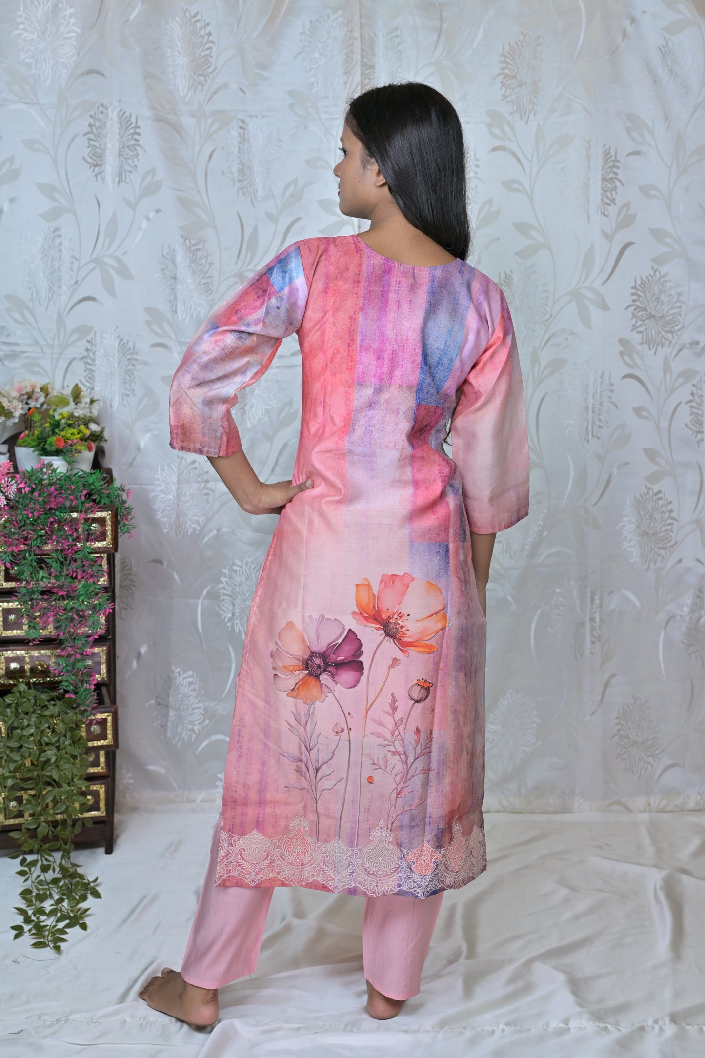 Watercolor Floral Print Suit Set