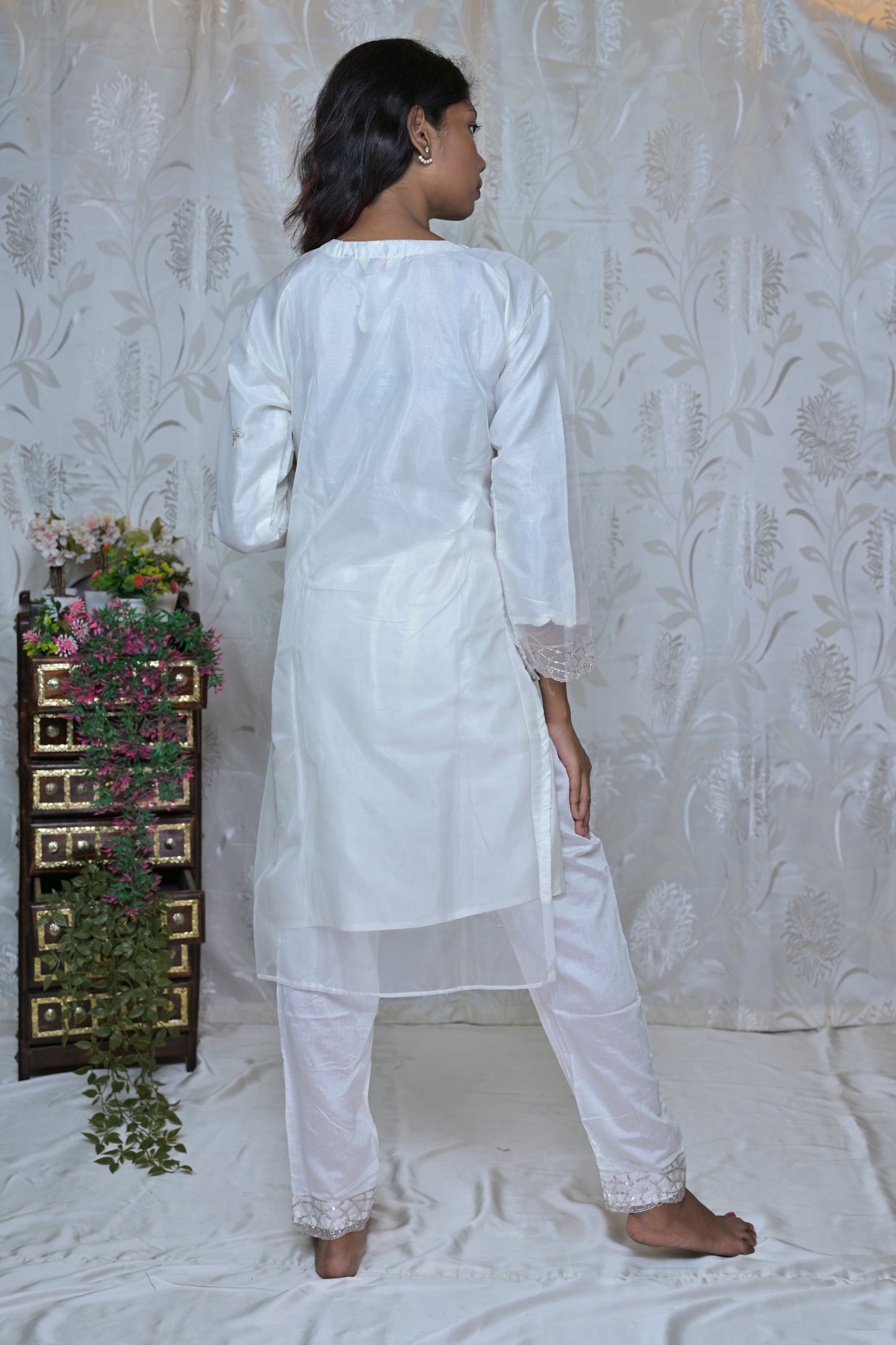 Sheer Elegance Embroidered Organza Suit