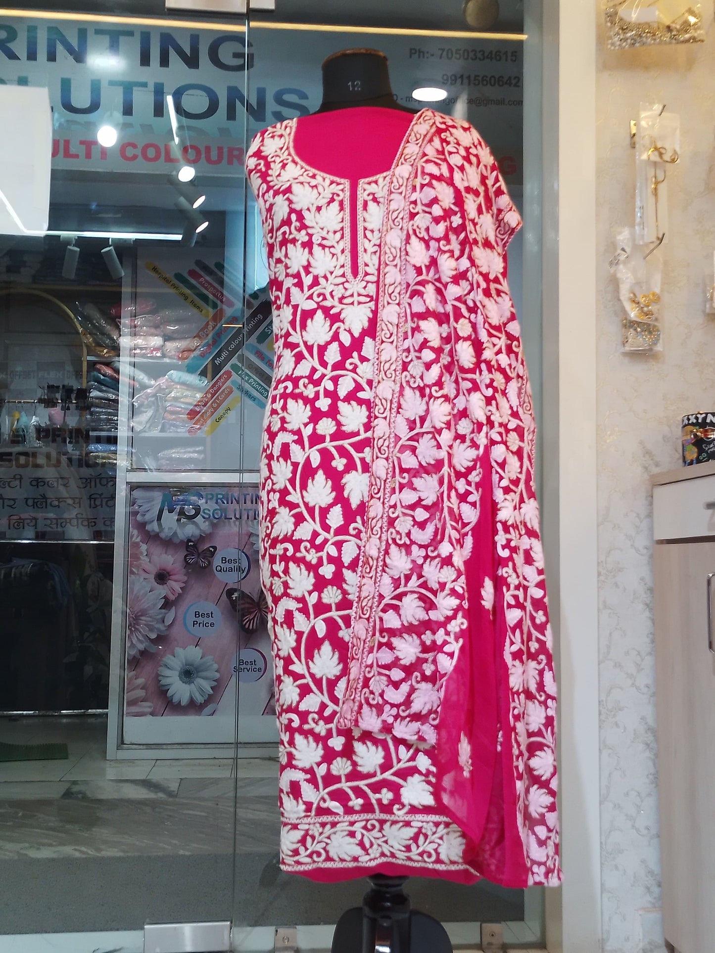 Rose Bloom" Classic Chikankari Suit fabric Set