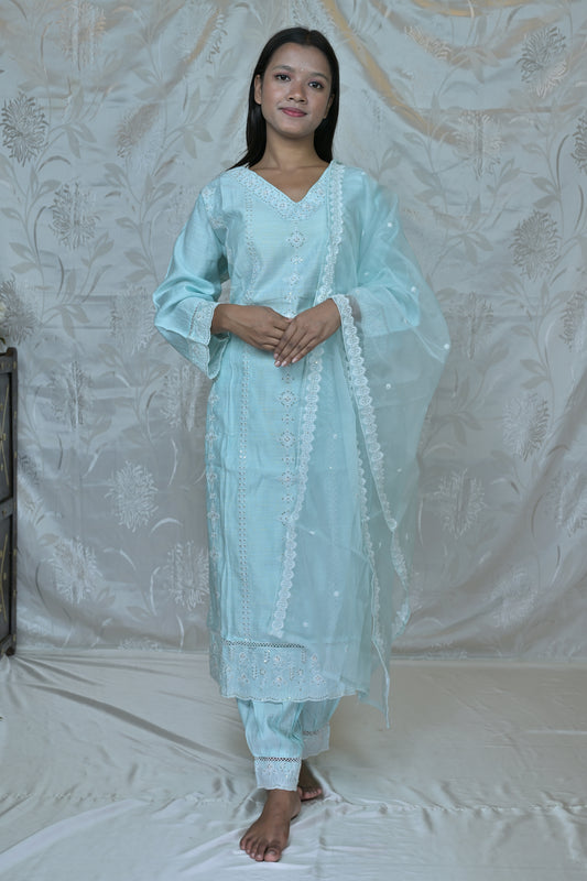 Pastel Embroidered Cotton Suit Set