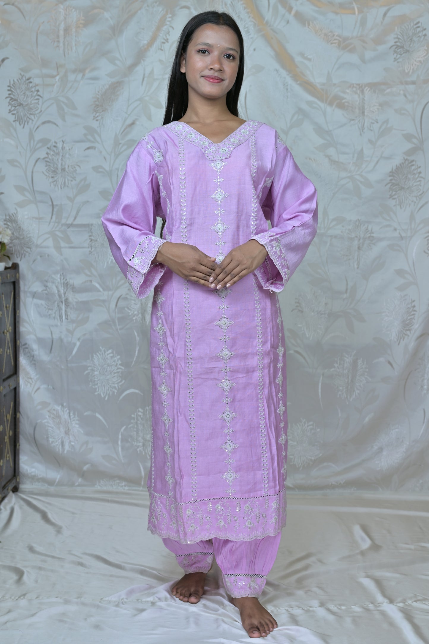 Pastel Embroidered Cotton Suit Set