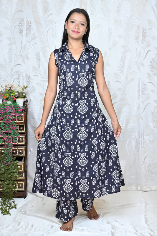 Navy Blue Print Kurta Set