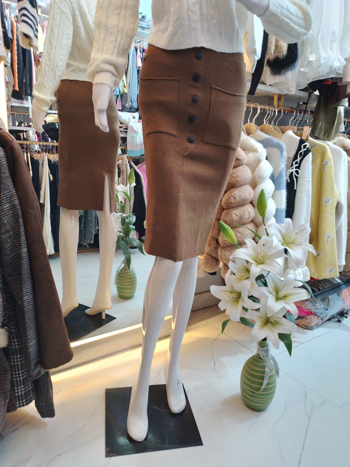 Autumn Trail" Knit Pencil Midi Skirt