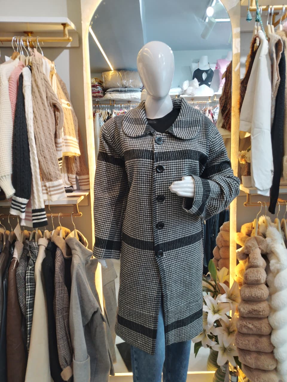 Heritage Houndstooth" Wool-Blend Coat