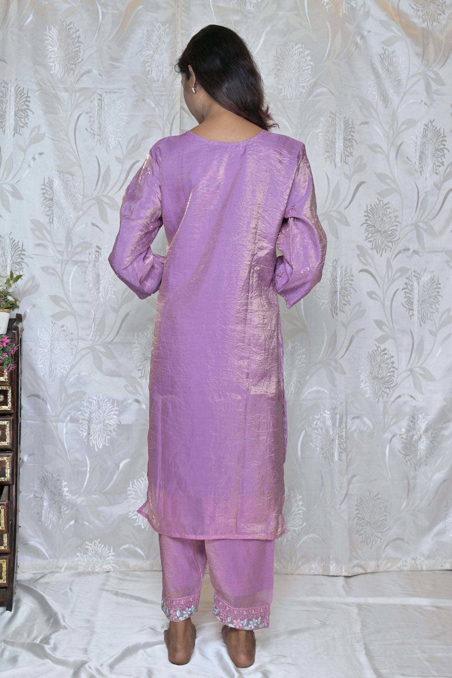 Artistic Floral Painted Kurta Set with Wrap Detail