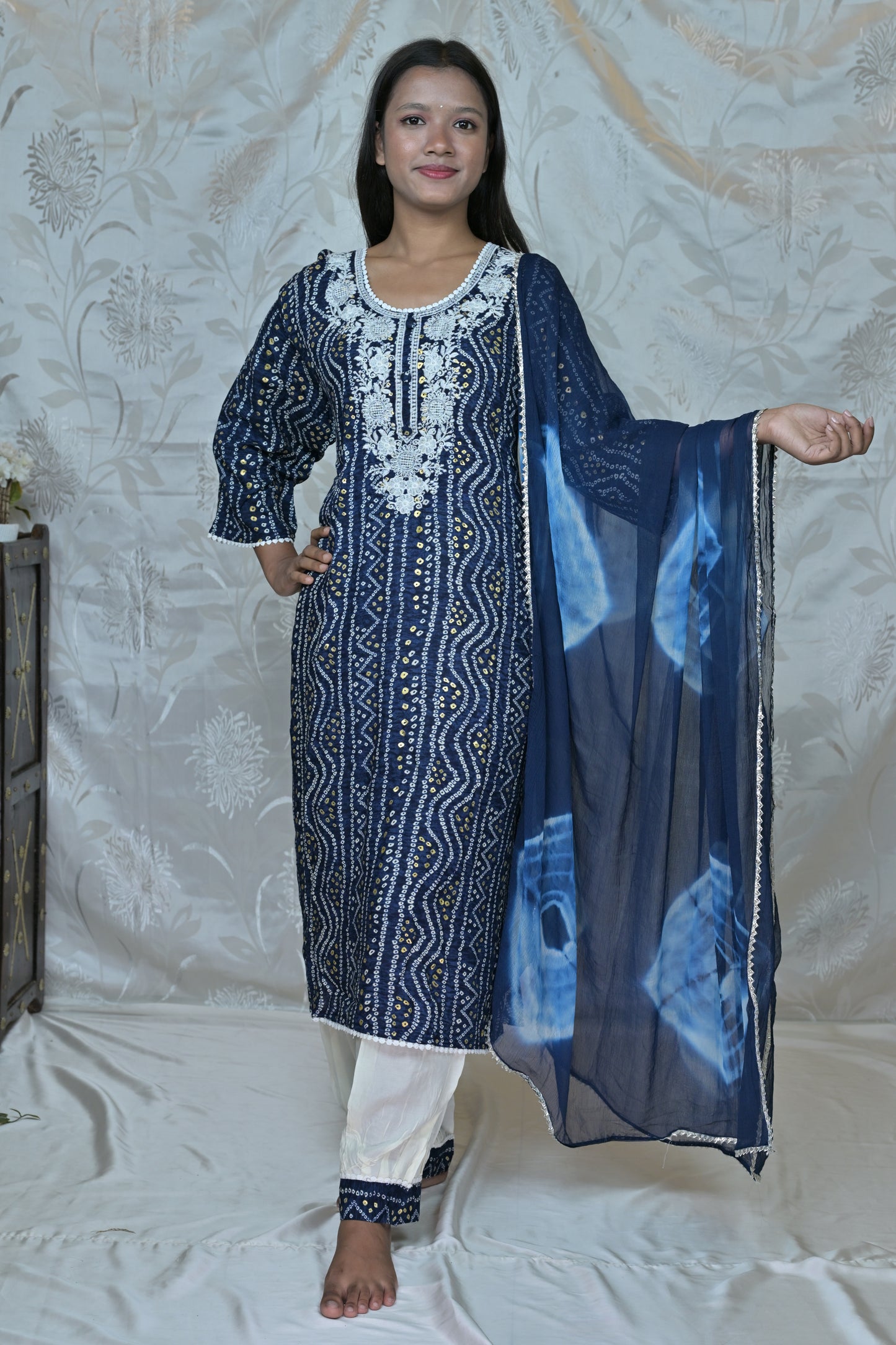 Embroidered Bandhani Kurta Set with Dupatta