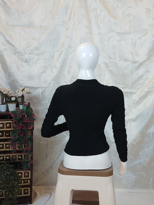 Women Black Striped Full Sleeve Top