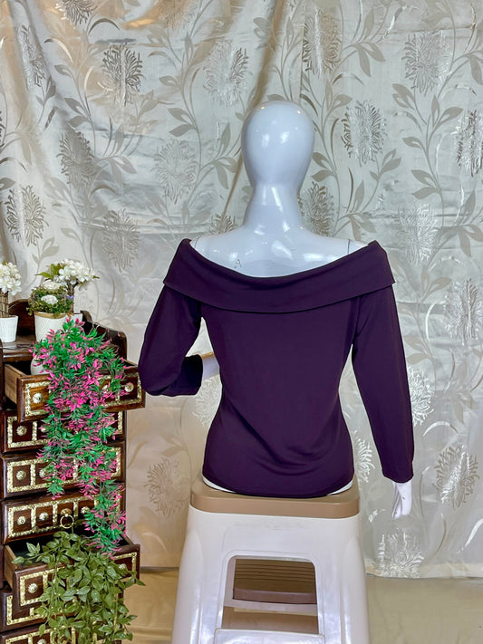 Purple Off-Shoulder Long Sleeve Top