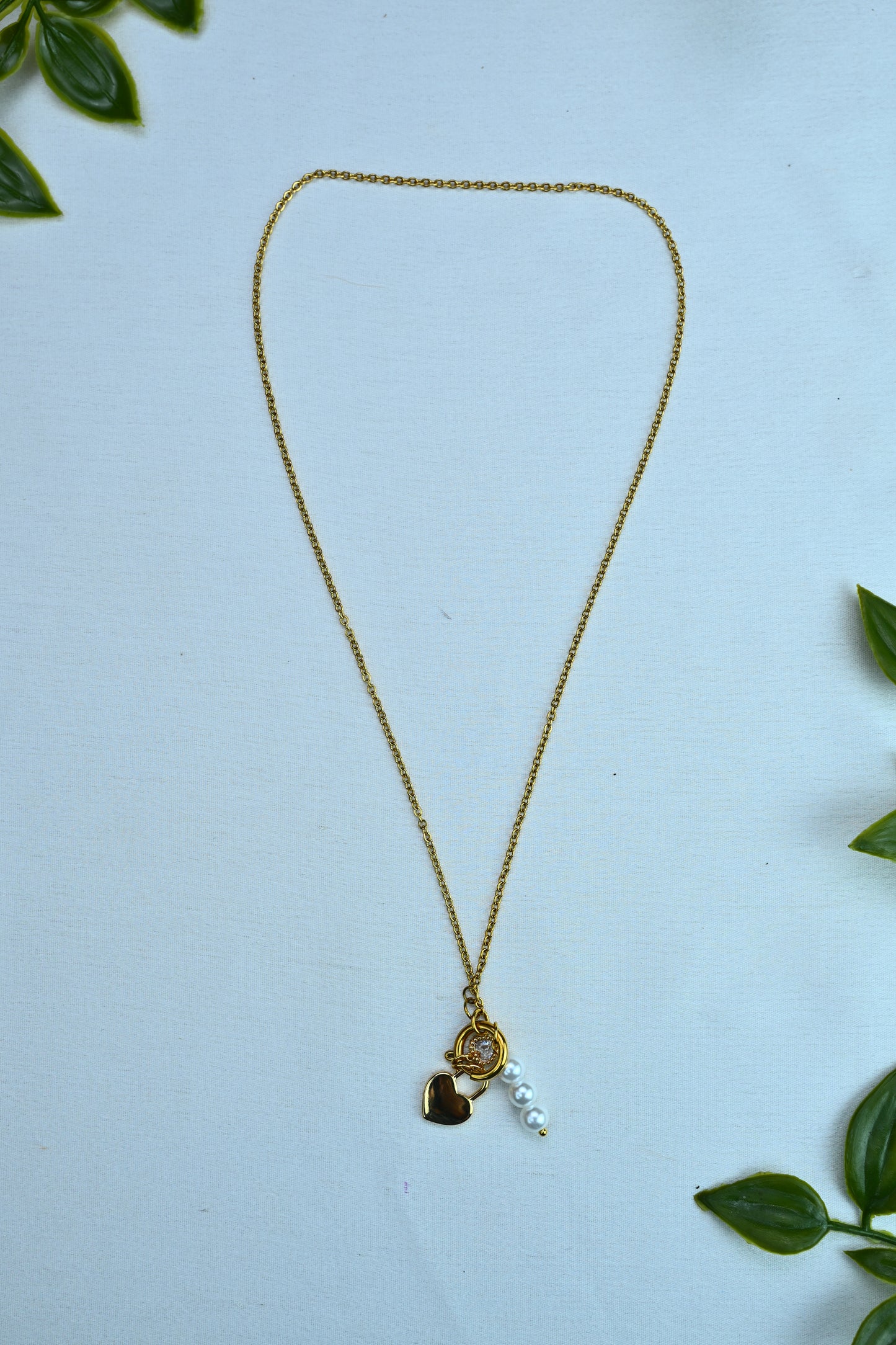 Golden Heart & Pearl Cluster Necklace