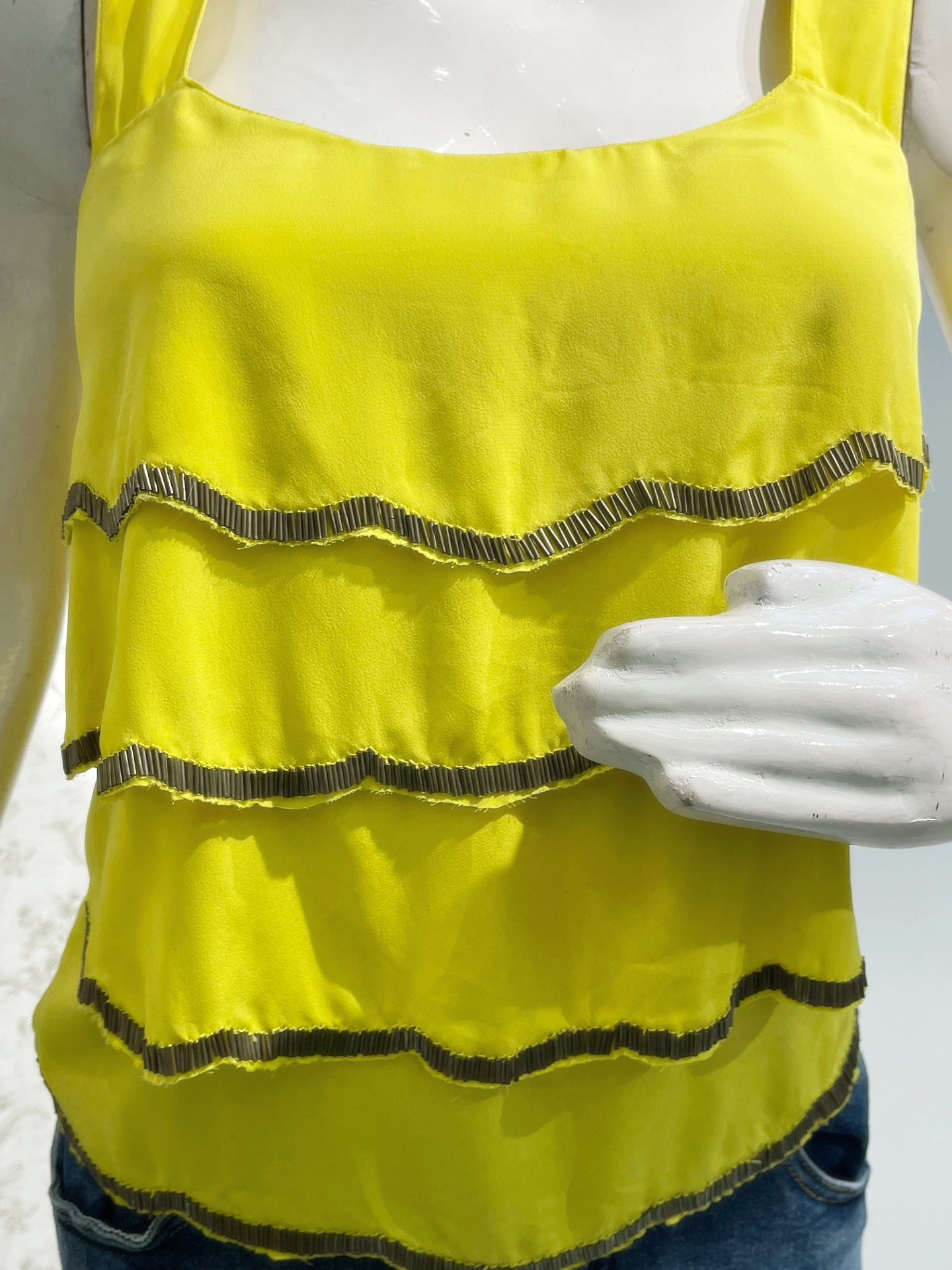 Vibrant Yellow Ruffle Y2K Sleeveless Top