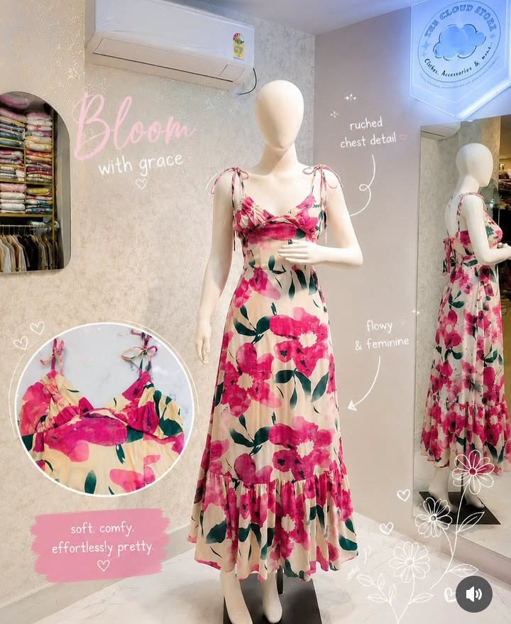 Floral Print Sleeveless Tiered Maxi Dress