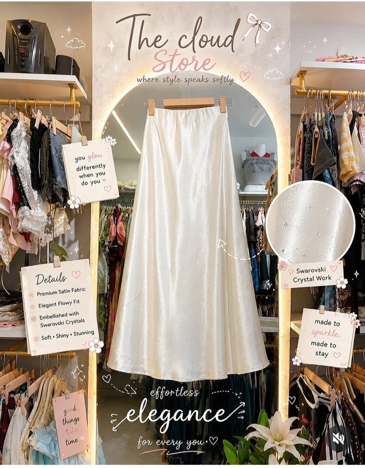 Crystal Embellished Satin Flowy Skirt