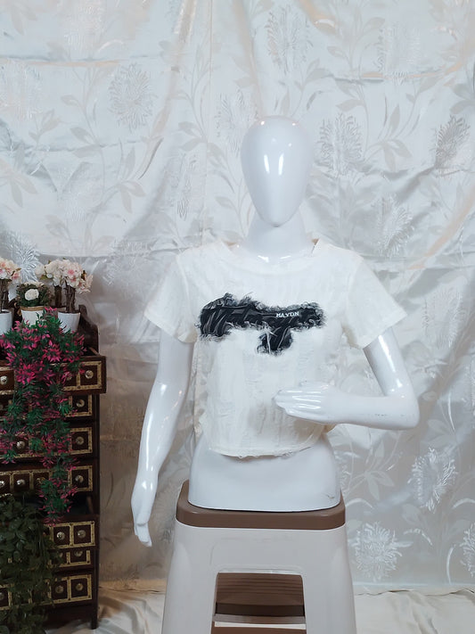 Women white Ribbed Knit High-Neck Top