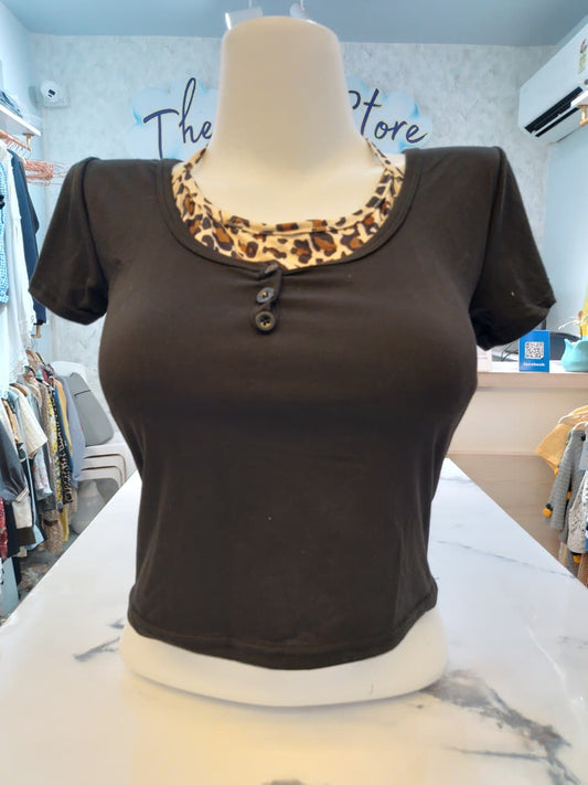 Wild Charm Button-Placket Crop Top