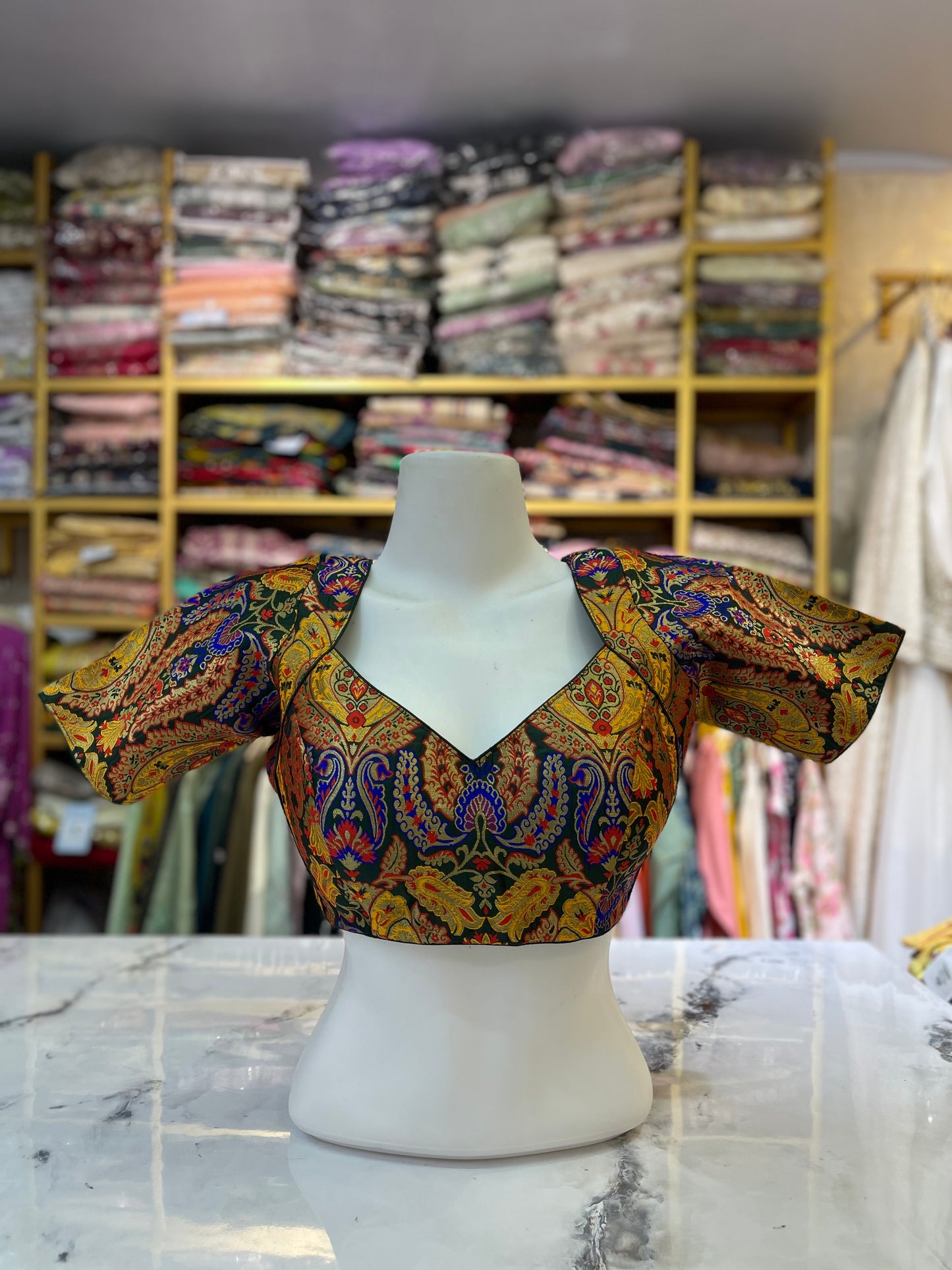 Heirloom Brocade Short-Sleeve Crop Top