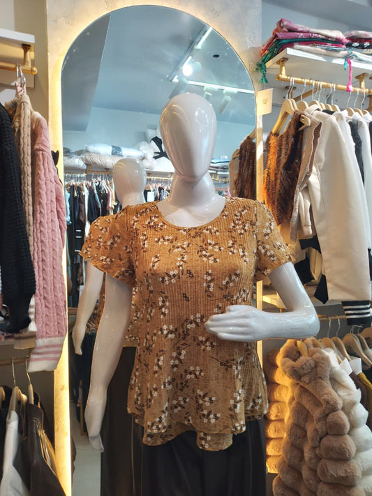 Marigold Whisper" Pleated Floral Top